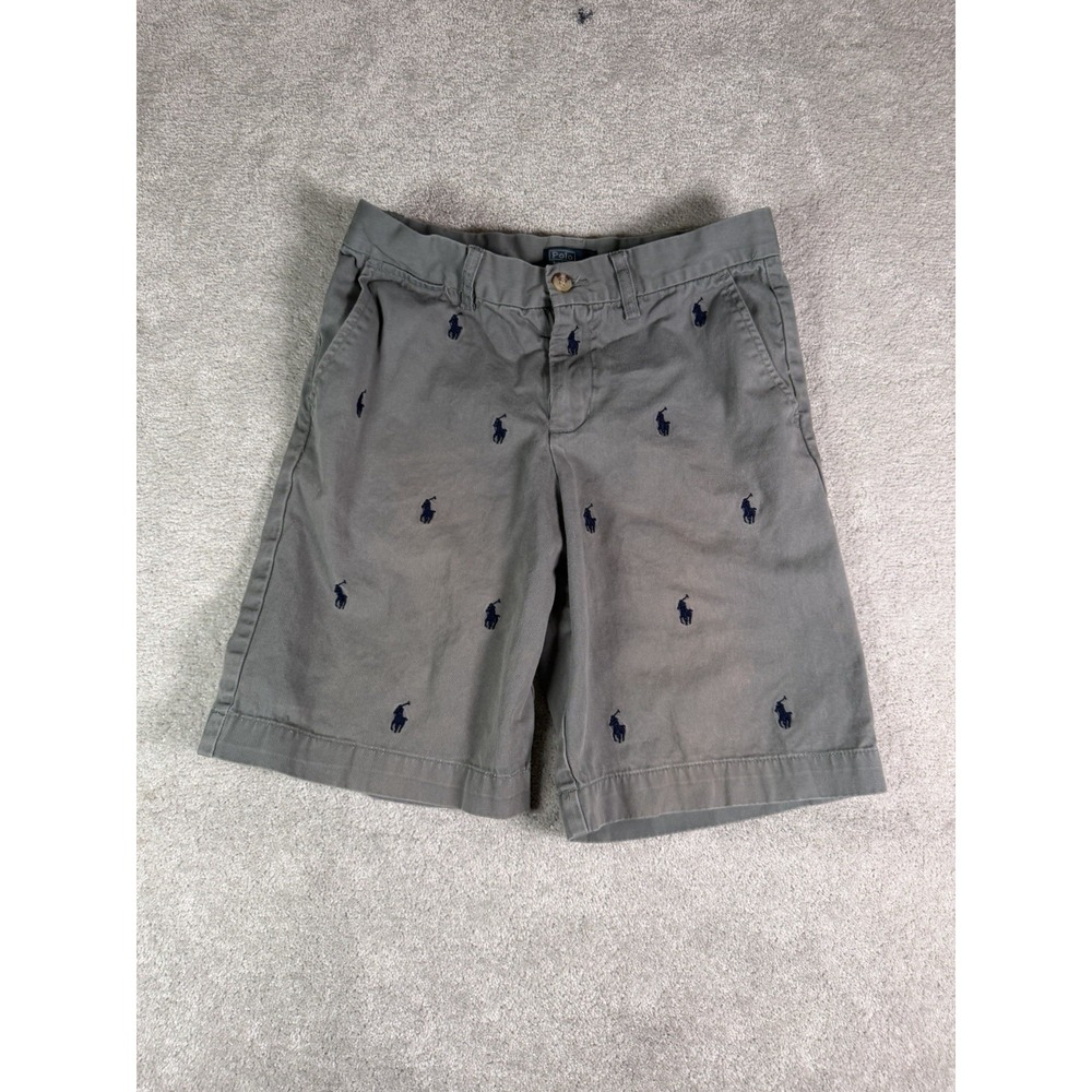Ralph Lauren Polo Boys Size 14 Embroidered Pony Logo All Over Chino Shorts Faded
